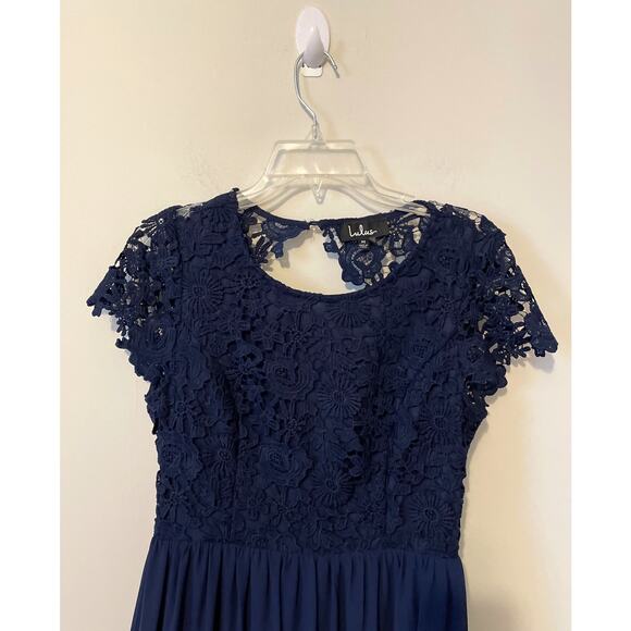 Lulu's Lace Open Back Maxi Dress Gown Navy Blue Size Medium - Picture 3 of 8